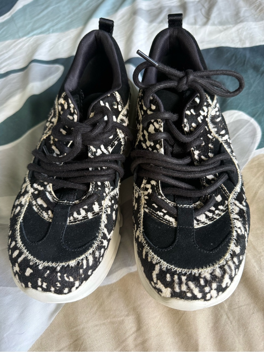UGG Calle Lace Speckled Black and White Patterned Calf Hair Sneakers